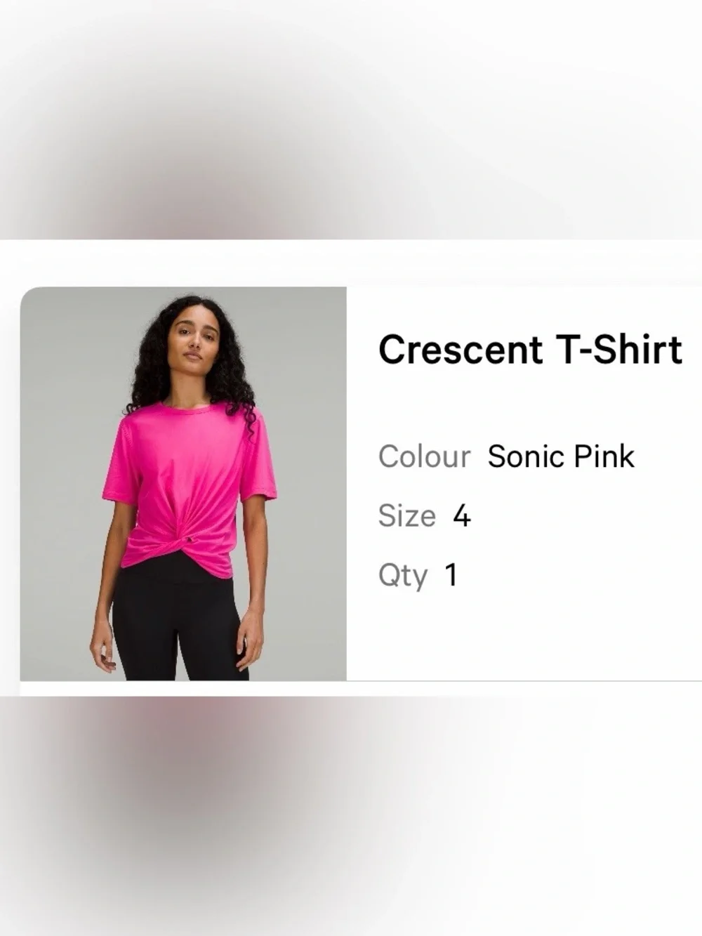 NWOT LULULEMON CRESCENT TEE TWIST FRONT WAIST LENGTH TOP IN SONIC PINK  SIZE 4